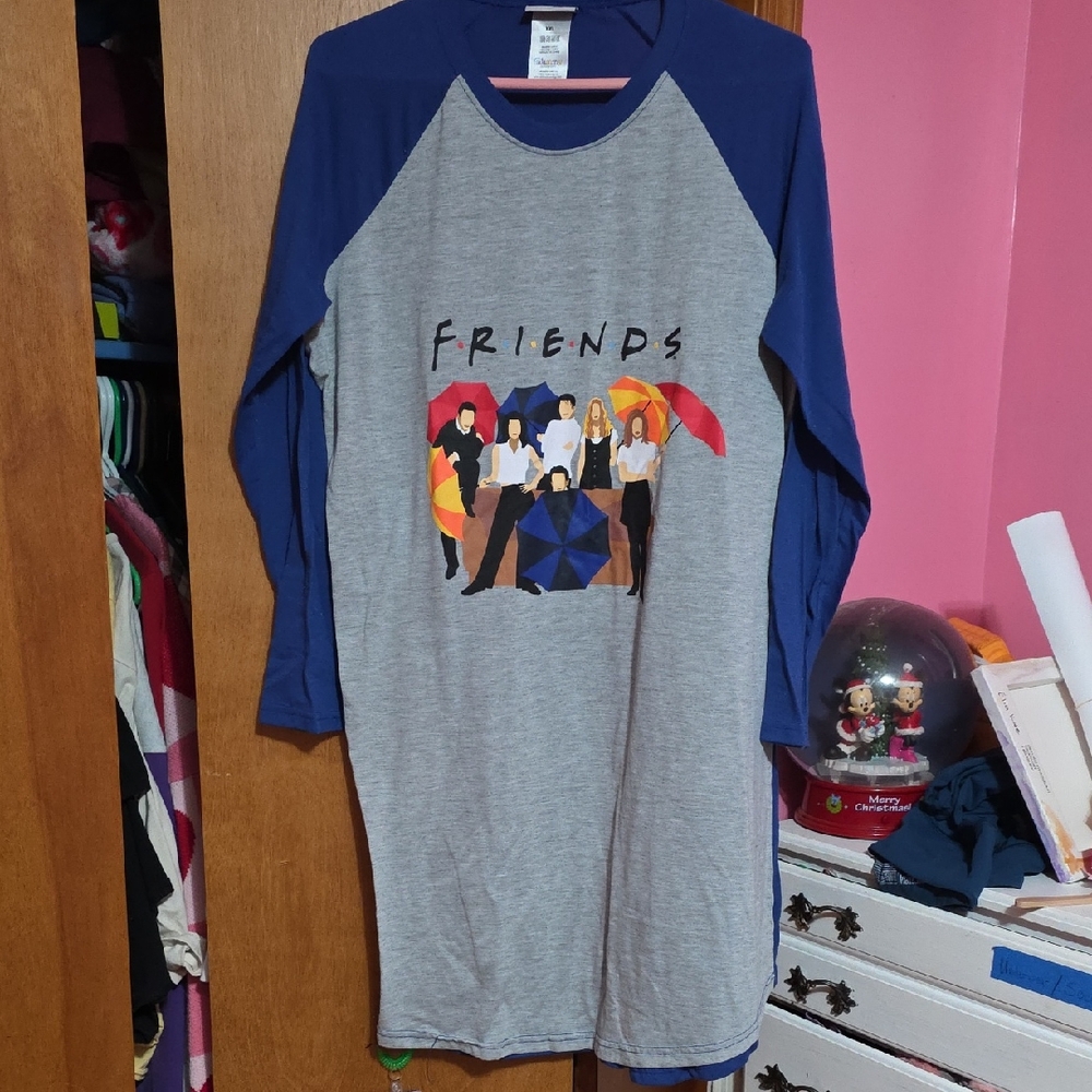 FRIENDS Blue and Gray Pajama Dress